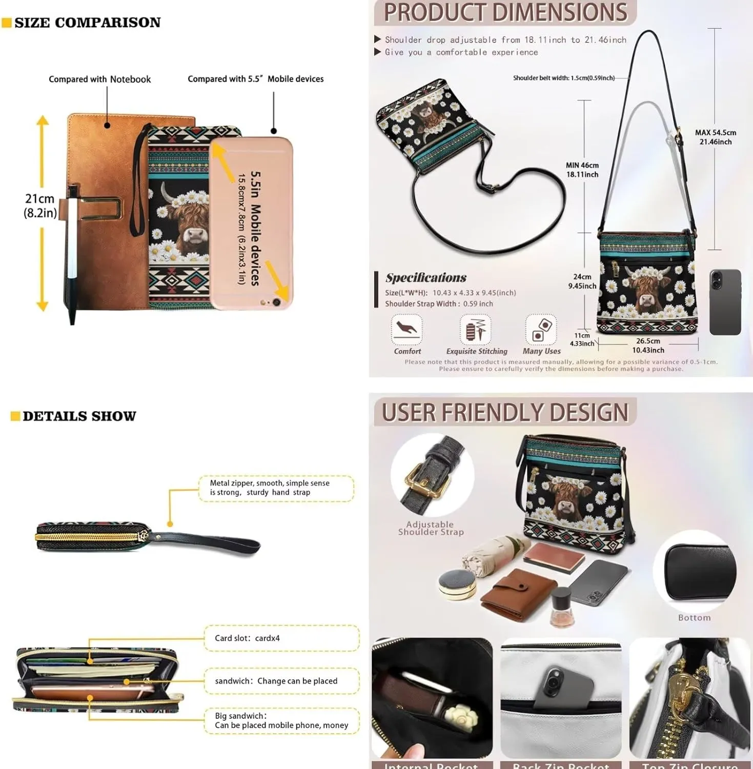 Leather Crossbody Purse Set Multi Pocket Hobo Bag Zipper Satchel Purse with Wristlet Wallet