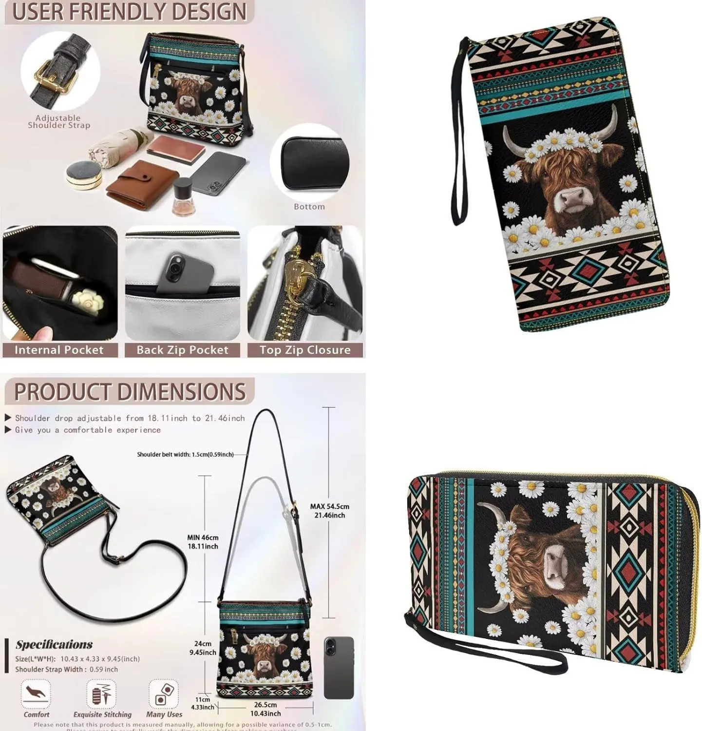 Leather Crossbody Purse Set Multi Pocket Hobo Bag Zipper Satchel Purse with Wristlet Wallet