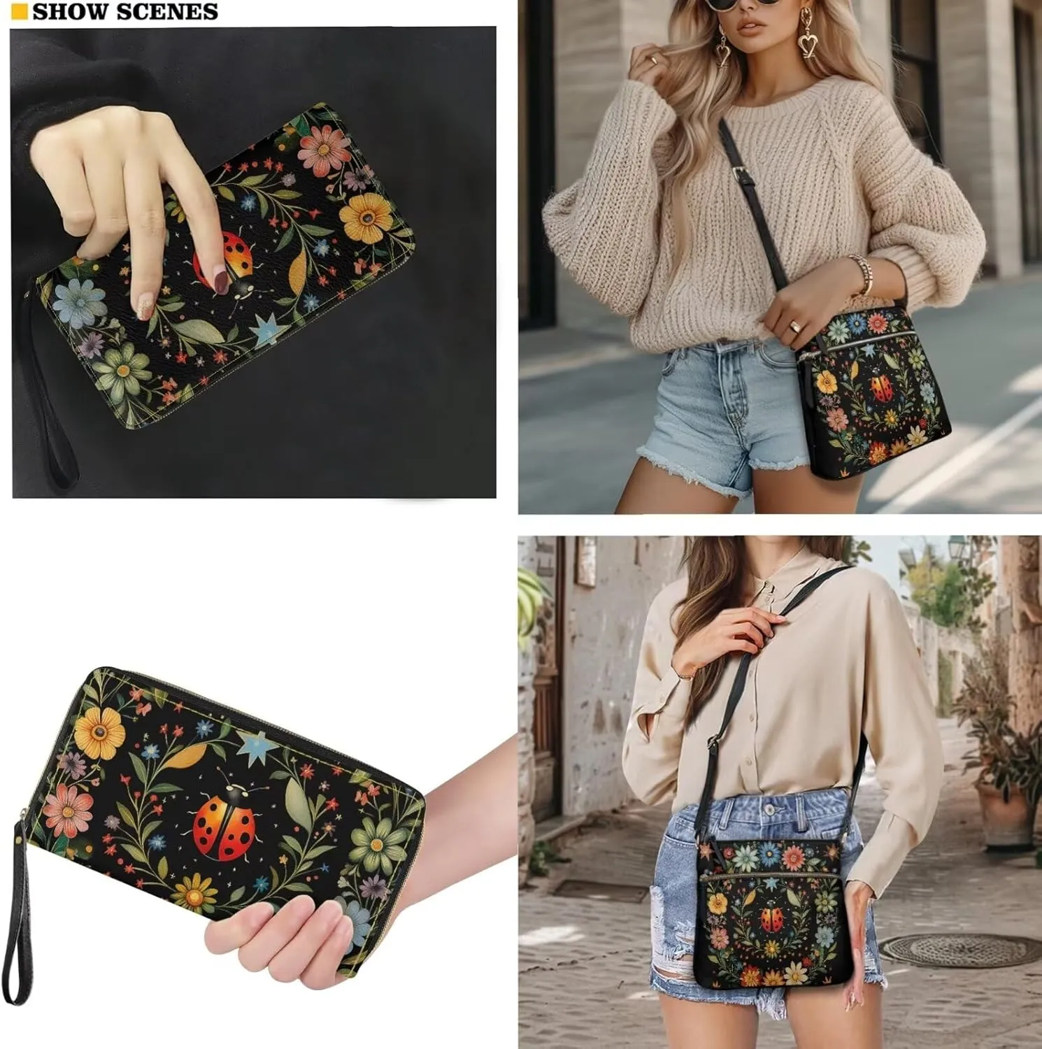 Leather Crossbody Purse Set Multi Pocket Hobo Bag Zipper Satchel Purse with Wristlet Wallet
