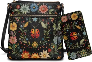 Leather Crossbody Purse Set Multi Pocket Hobo Bag Zipper Satchel Purse with Wristlet Wallet