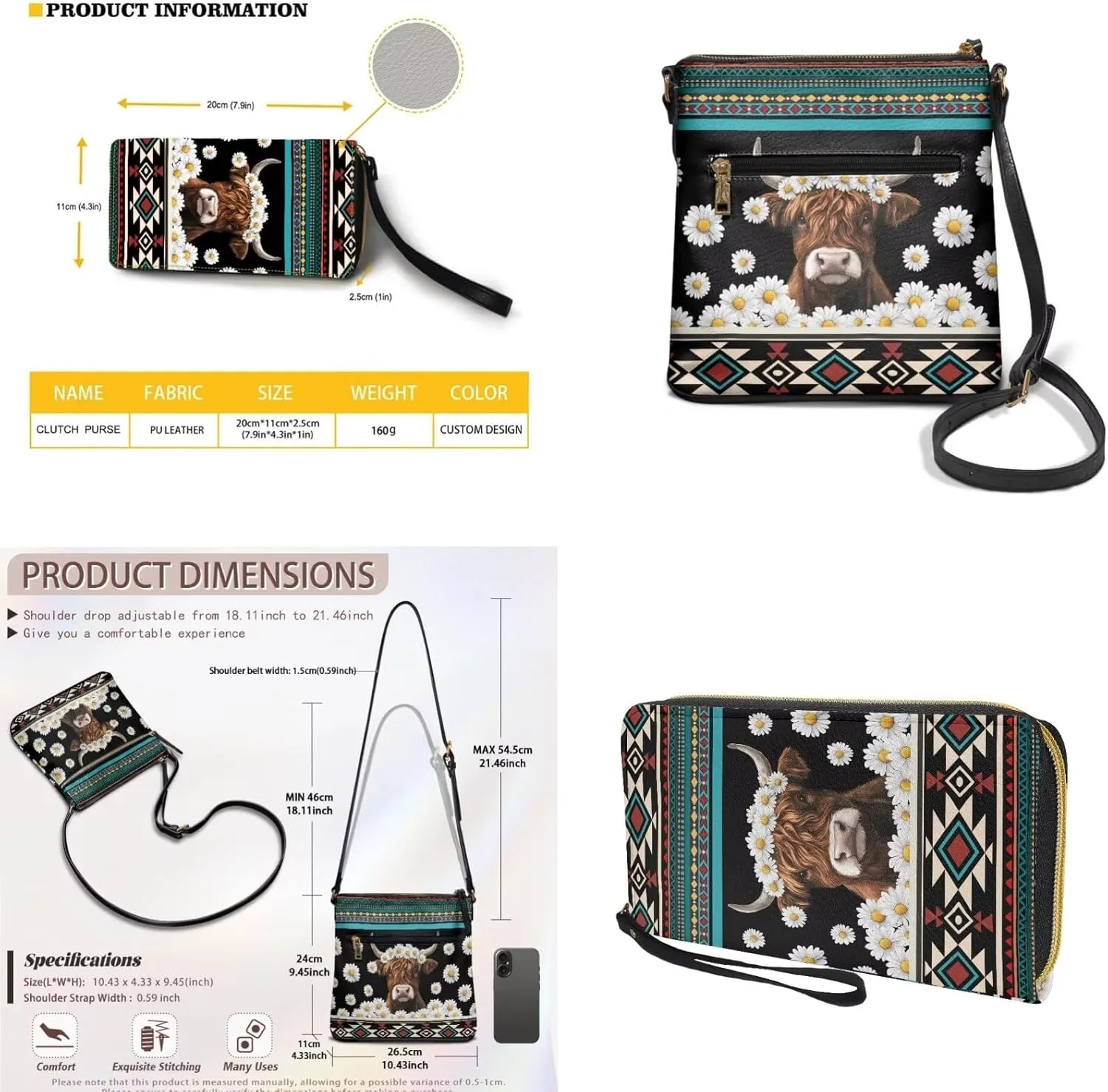 Leather Crossbody Purse Set Multi Pocket Hobo Bag Zipper Satchel Purse with Wristlet Wallet