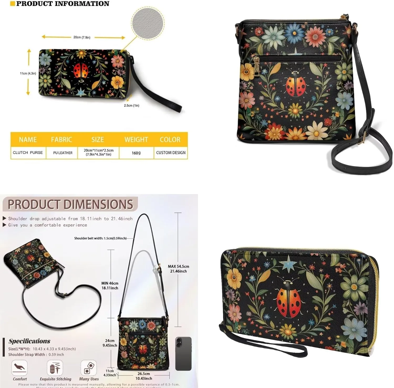 Leather Crossbody Purse Set Multi Pocket Hobo Bag Zipper Satchel Purse with Wristlet Wallet