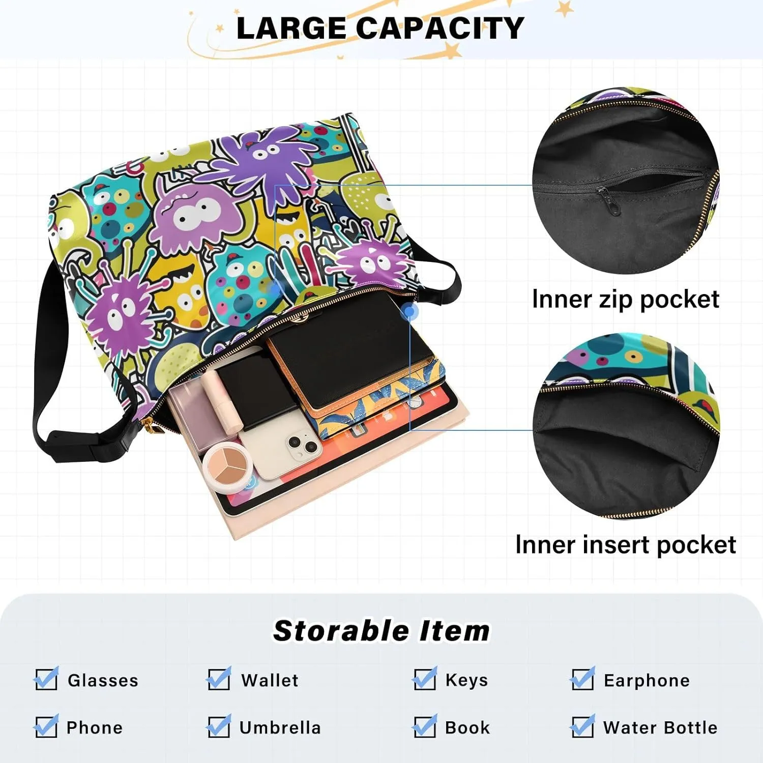 Leather Crossbody Shoulder Tote Bag for Women and Men W/Multi-pocket Casual Purse Messenger Bags Travel Work Multicolor 1