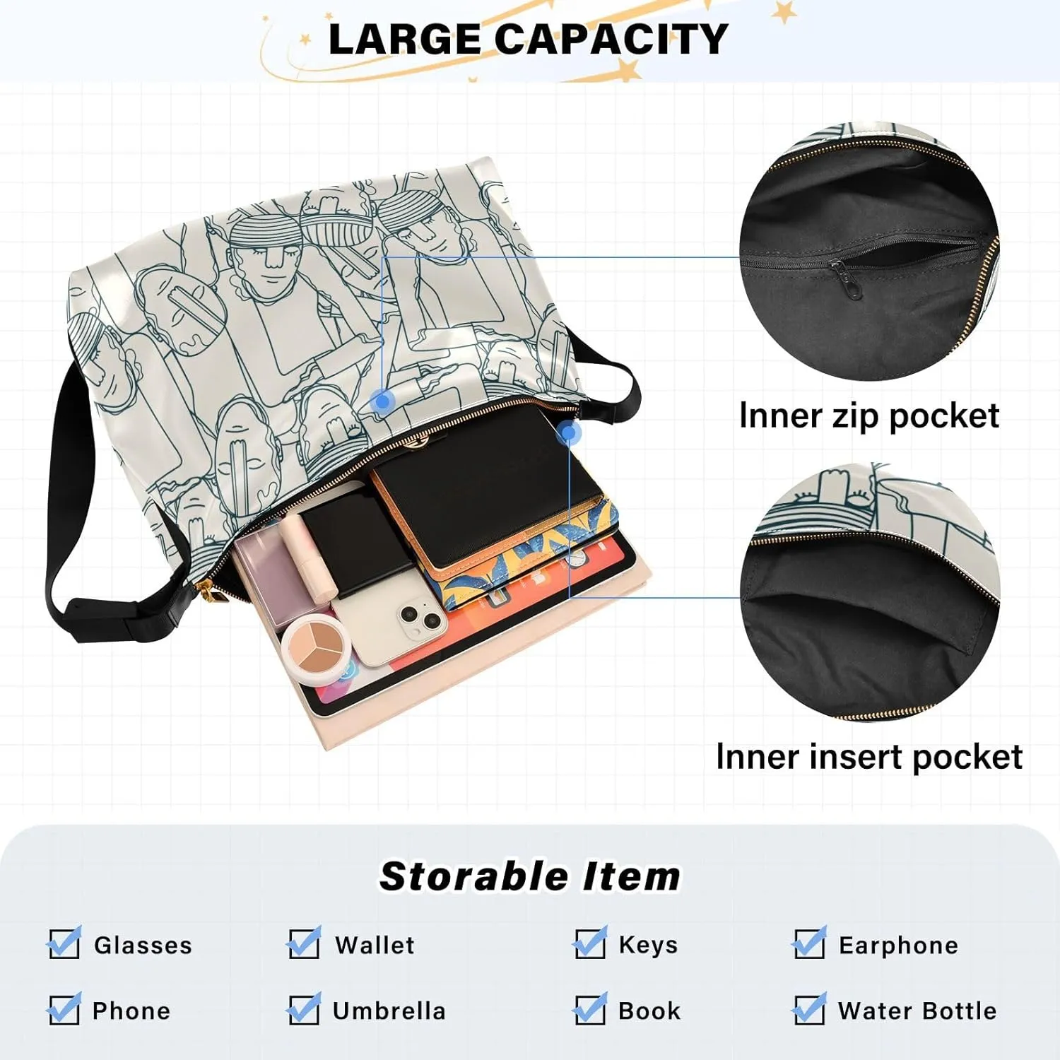 Leather Crossbody Shoulder Tote Bag for Women and Men W/Multi-pocket Casual Purse Messenger Bags Travel Work Multicolor 1