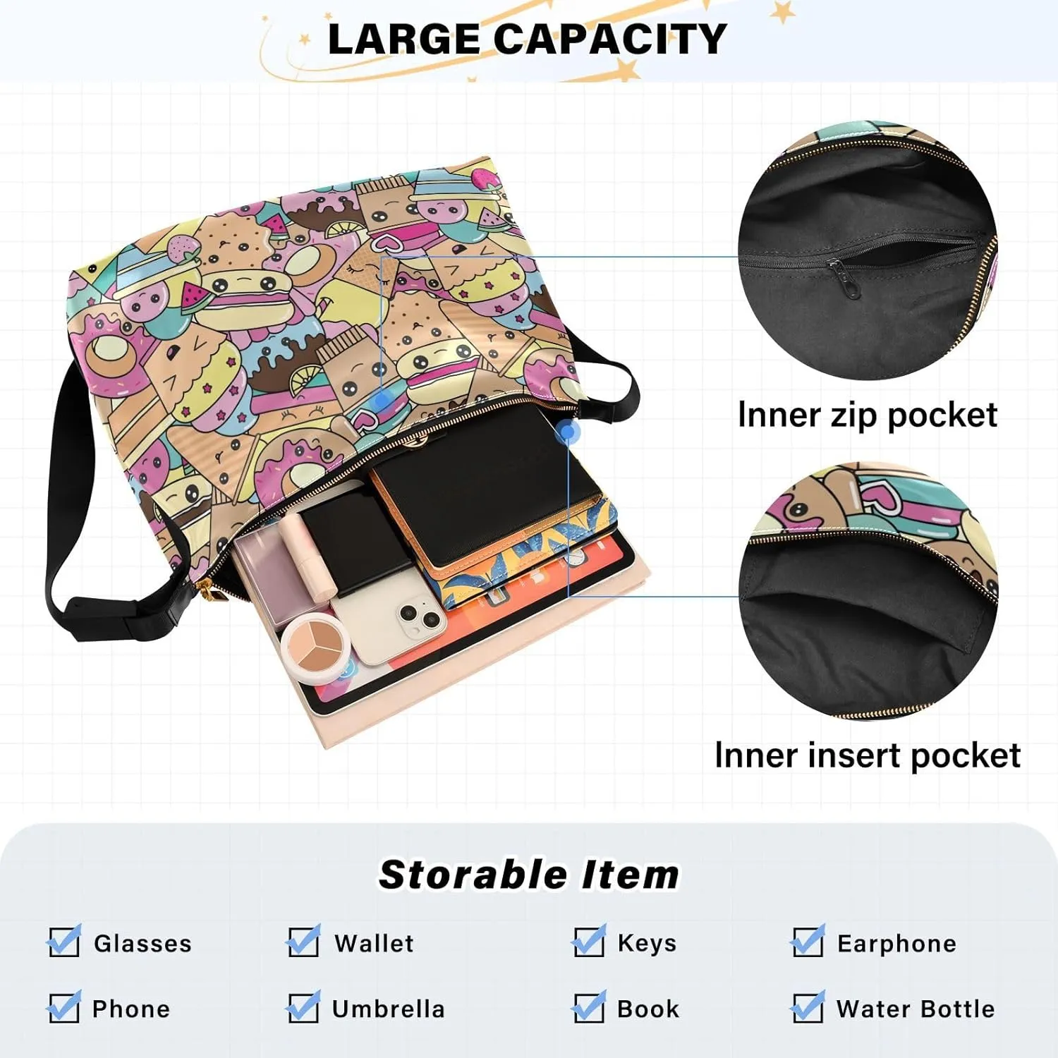 Leather Crossbody Shoulder Tote Bag for Women and Men W/Multi-pocket Casual Purse Messenger Bags Travel Work Multicolor 1