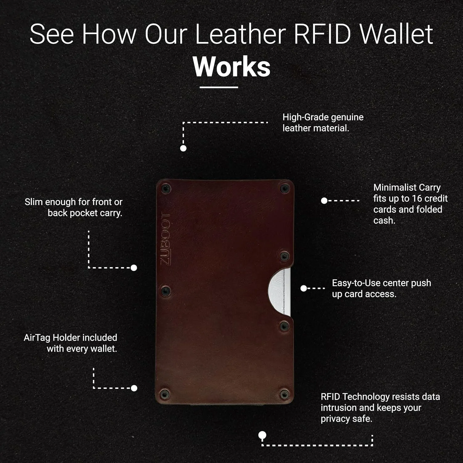 Leather RFID Wallet for Men – Slim Minimalist Front Pocket Wallet with Built-In Metal Cash Clip – Durable Brown Leather Card Holder for 16 Cards & Bills, RFID Protection (Brown, Cash Clip)