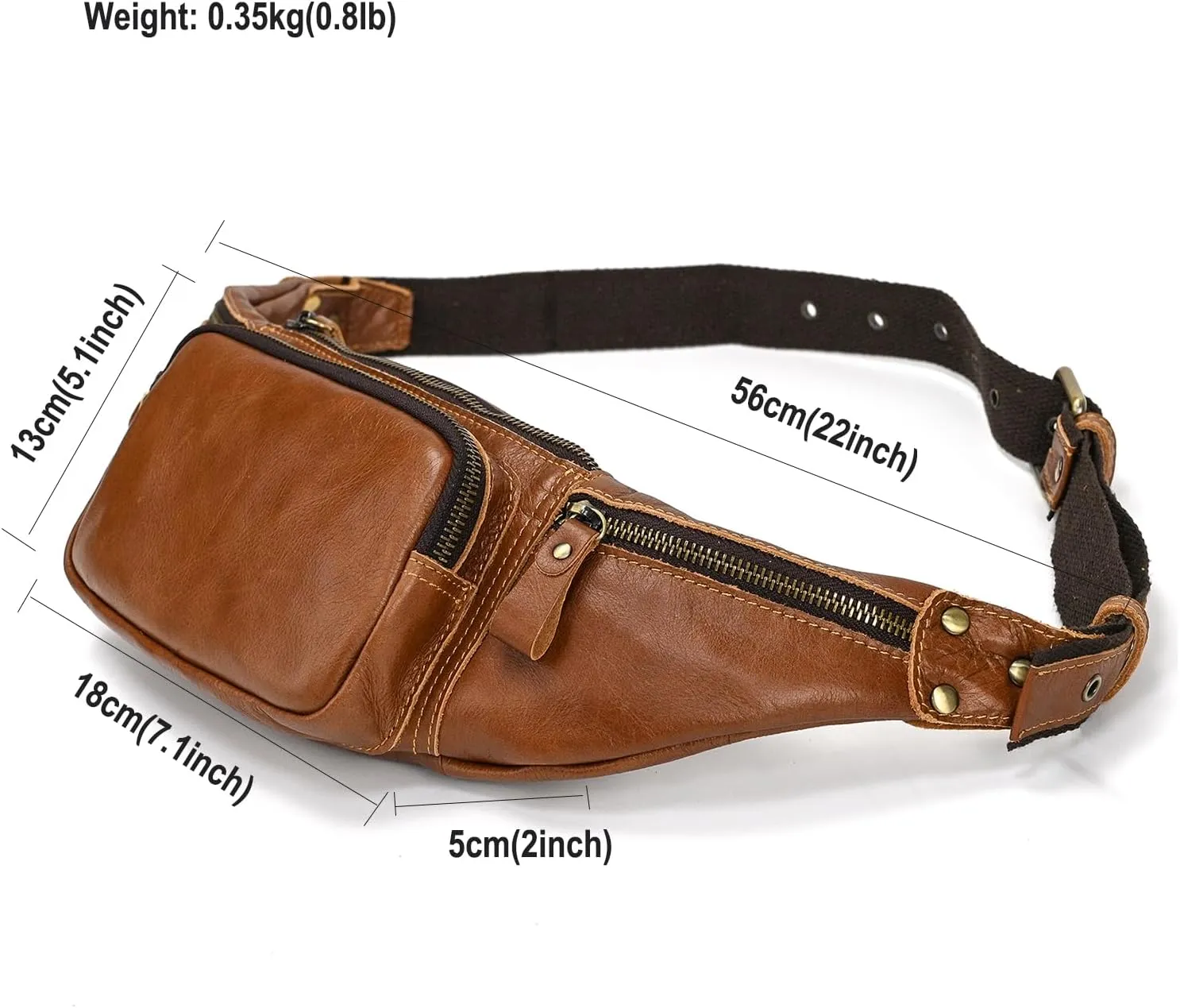 Leather Waist Bag for Men and Women, Outdoor Messenger Shoulder Satchel Crossbody Belt Bag with Multiple Pockets for Sport Climbing Hiking Running Travel and Daily Use (Brown)