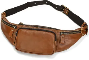 Leather Waist Bag for Men and Women, Outdoor Messenger Shoulder Satchel Crossbody Belt Bag with Multiple Pockets for Sport Climbing Hiking Running Travel and Daily Use (Brown)