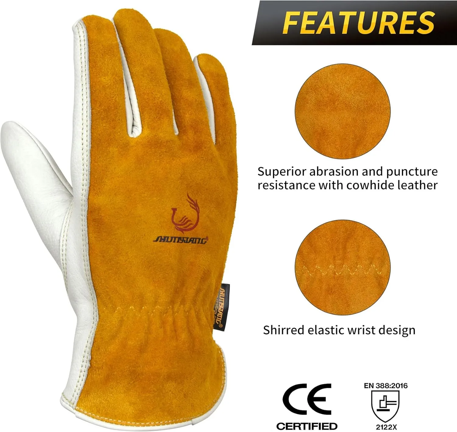 Leather Work Gloves for Men,Safety Work Gloves for Gardening,Yard,Construction,Spot Welding,Unlined Working Glove