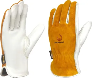 Leather Work Gloves for Men,Safety Work Gloves for Gardening,Yard,Construction,Spot Welding,Unlined Working Glove