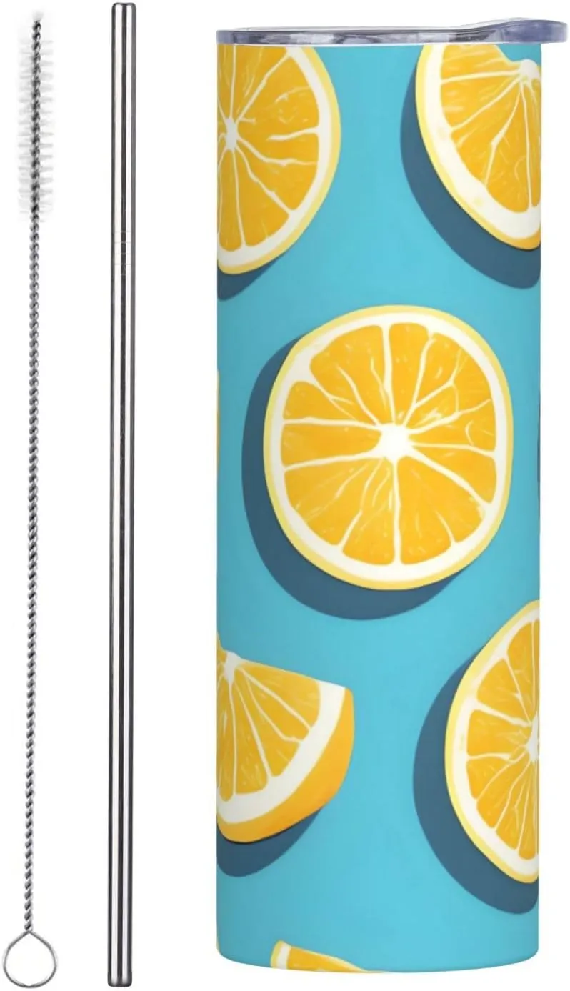 Lemon Wedges Pattern Quality Steel Cup with lid 20oz with Straw Suitable for cafes Offices Cars Homes