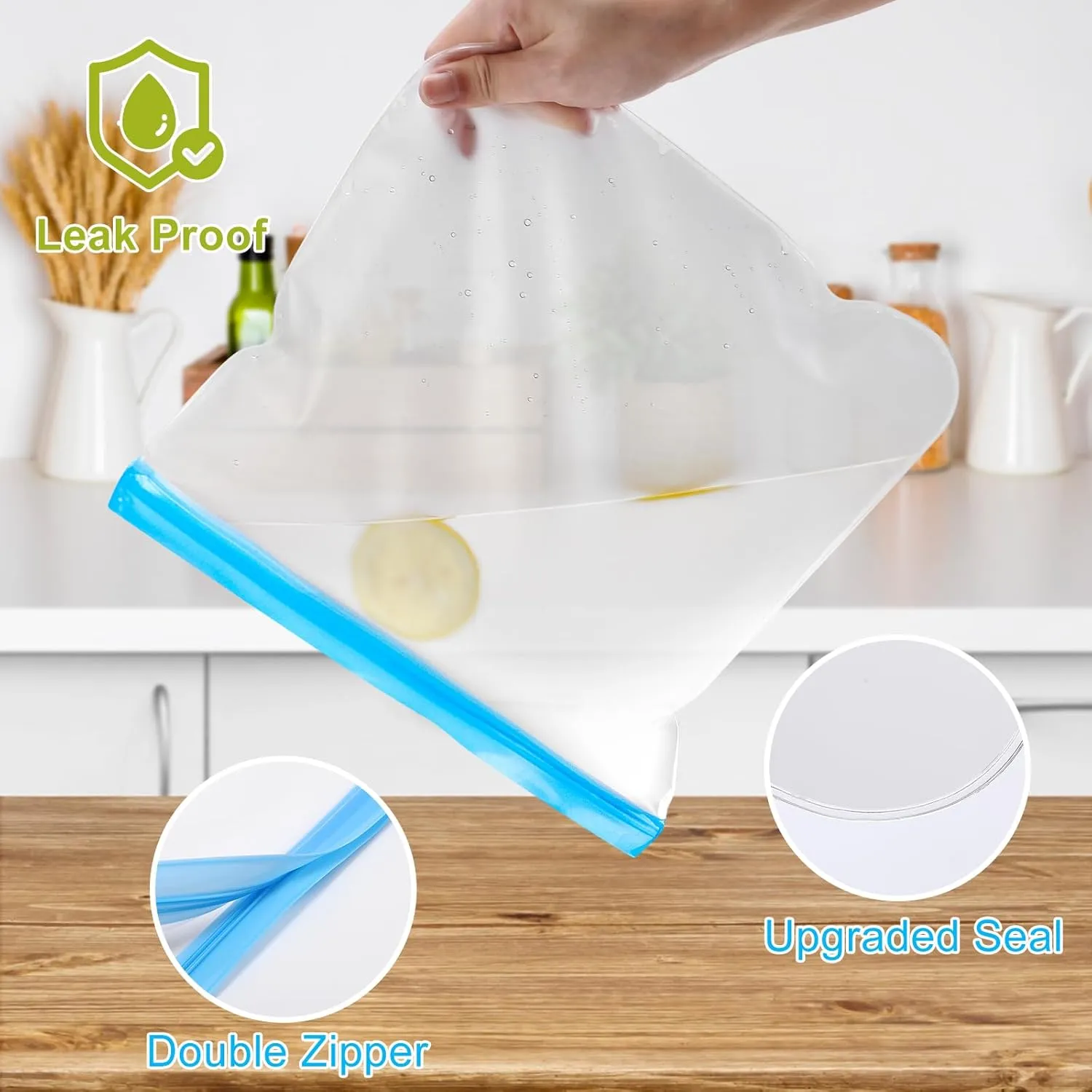 Lerine 14 Pack Reusable Gallon Freezer Bags Dishwasher Safe, BPA Free Reusable freezer Bags 1 Gallon, Extra Thick Leakproof Food Storage Bags for Meal Prep, Fridge Kitchen Organization