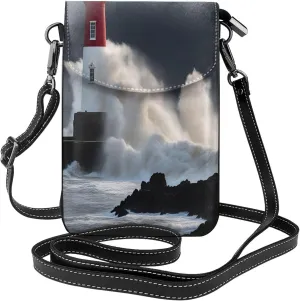 Lighthouse In Storm Print crossbody cell phone purse for women,trendy mini handbag with credit card slots