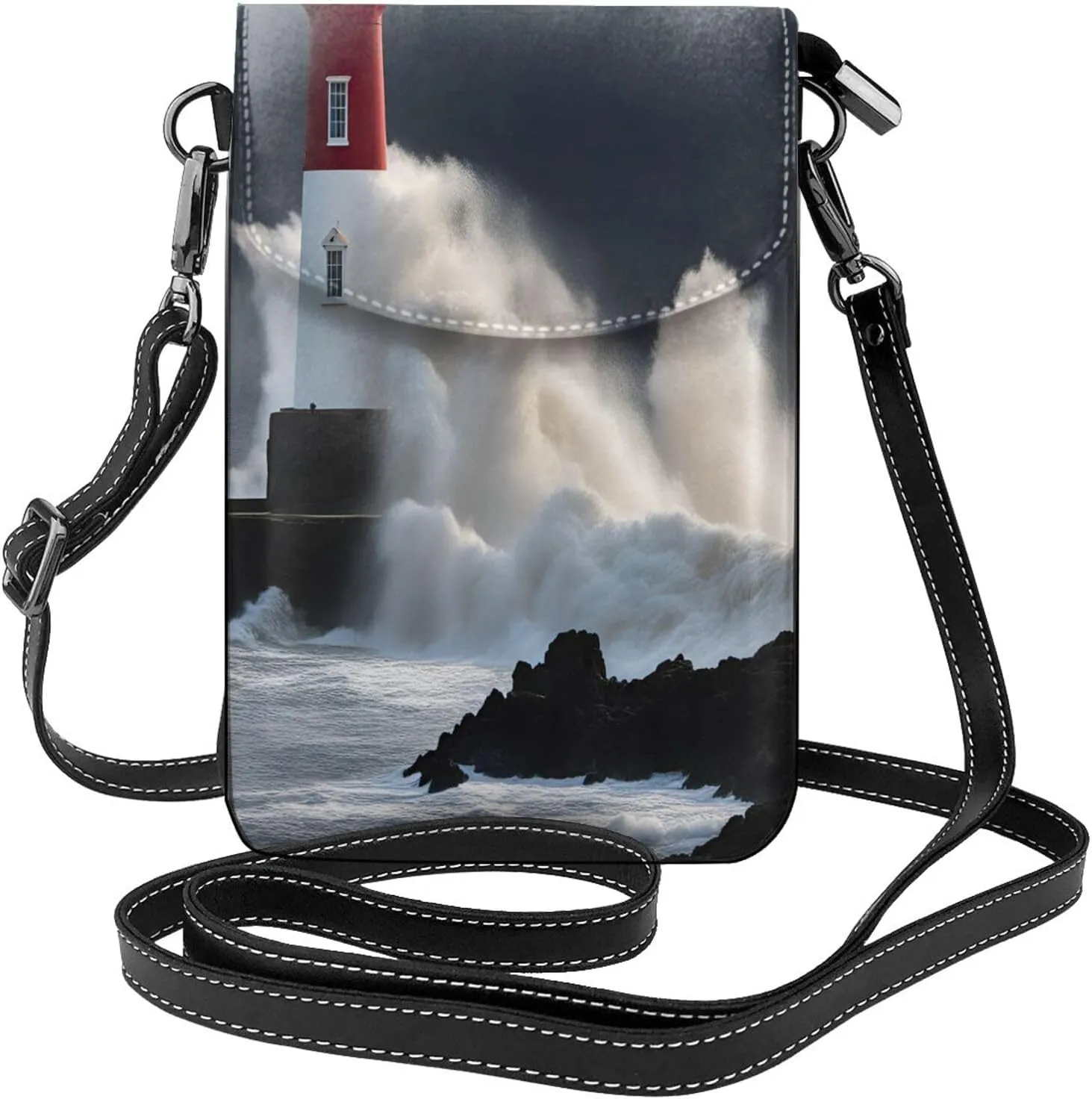 Lighthouse In Storm Print crossbody cell phone purse for women,trendy mini handbag with credit card slots