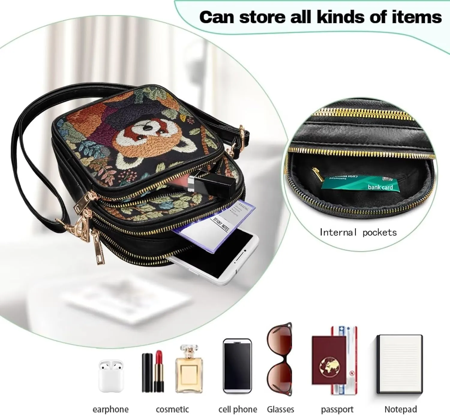 Lightweight Crossbody Bag with Adjustable Strapfor Women Ladies with Three Compartment