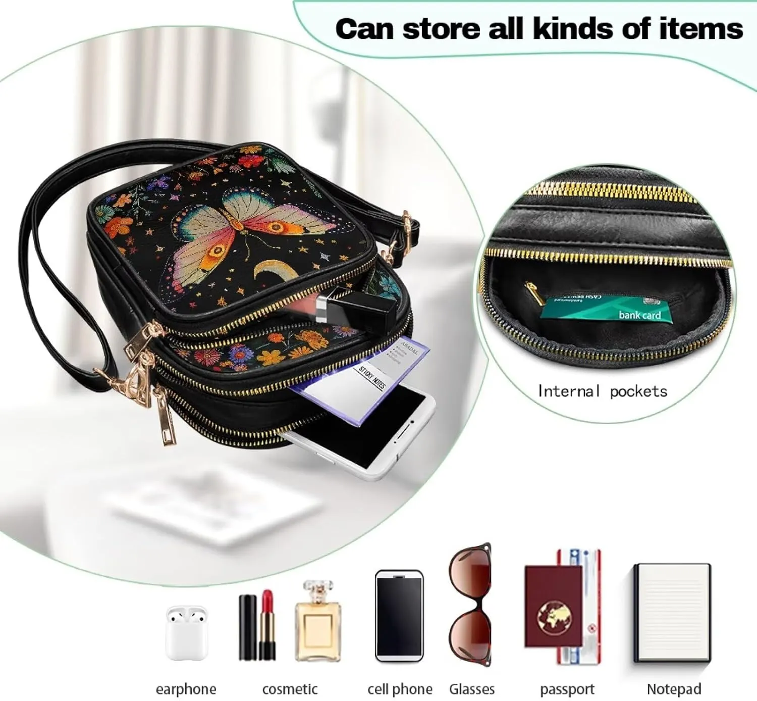 Lightweight Crossbody Bag with Adjustable Strapfor Women Ladies with Three Compartment