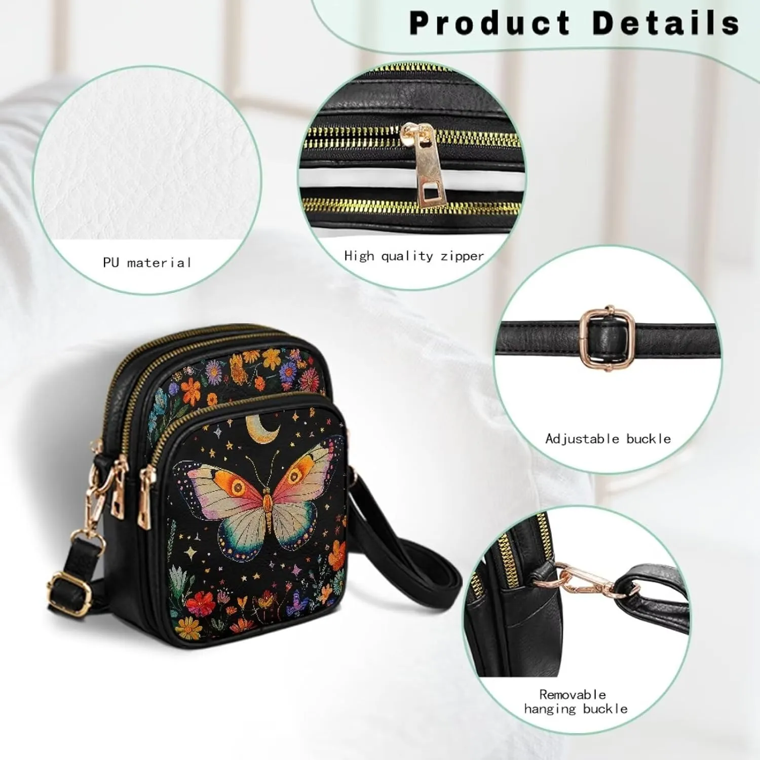 Lightweight Crossbody Bag with Adjustable Strapfor Women Ladies with Three Compartment