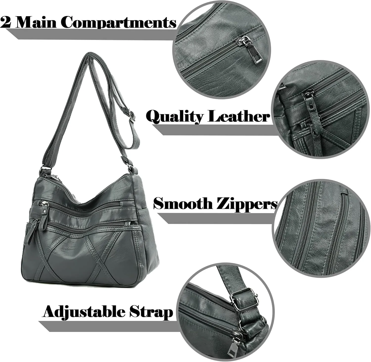 Lightweight Leather Crossbody Shoulder Bag for Women, Compact Everyday Purse