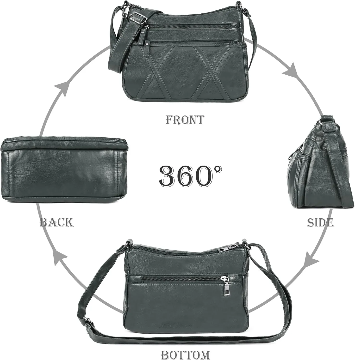 Lightweight Leather Crossbody Shoulder Bag for Women, Compact Everyday Purse