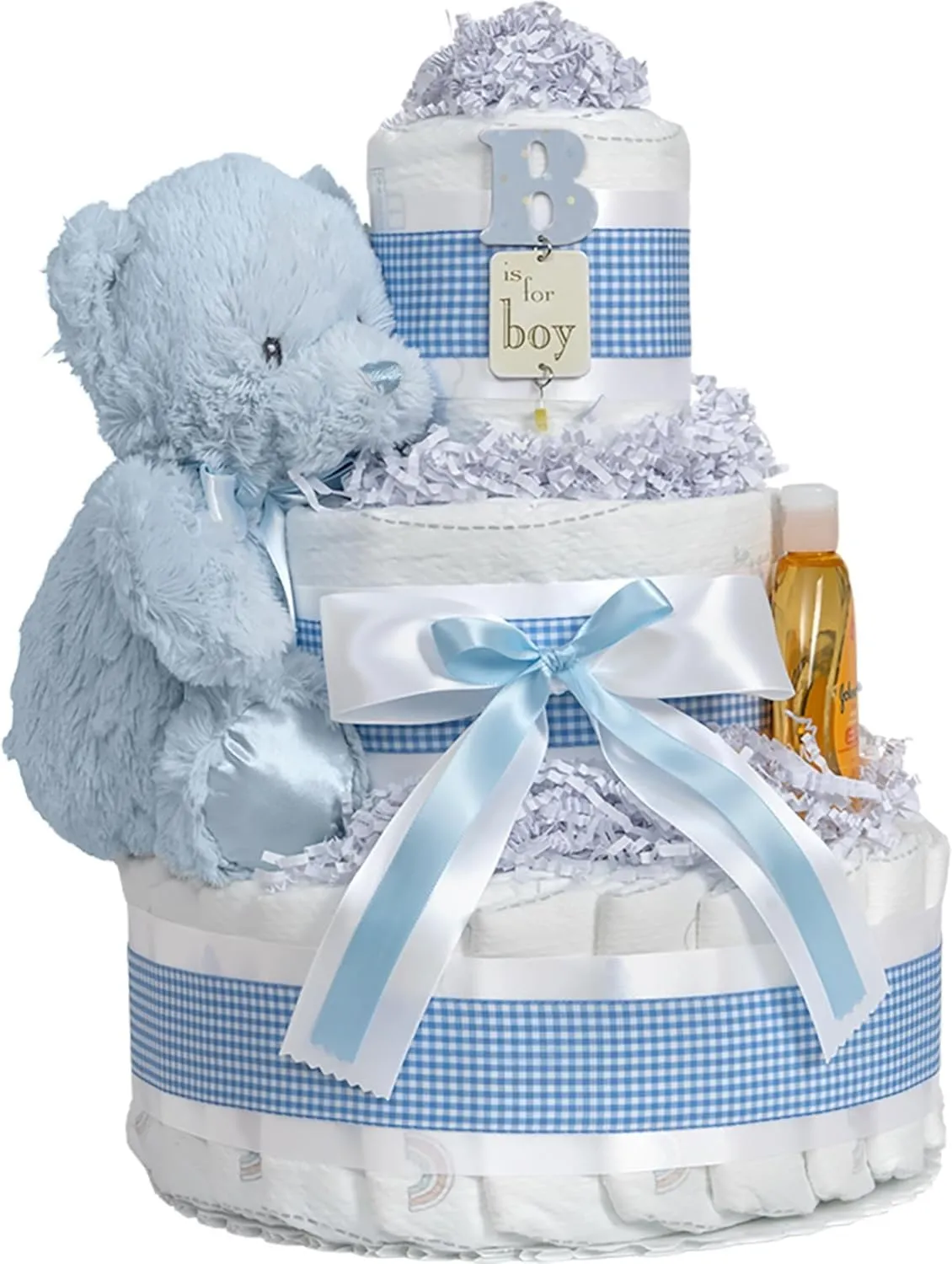 Lil' Baby Cakes Blue Boy Diaper Cake - Makes a Beautiful Boy Baby Gift - Adorable and Practical - Handmade with 42 Swaddler 1 Diapers - Size 10 in x 12 in