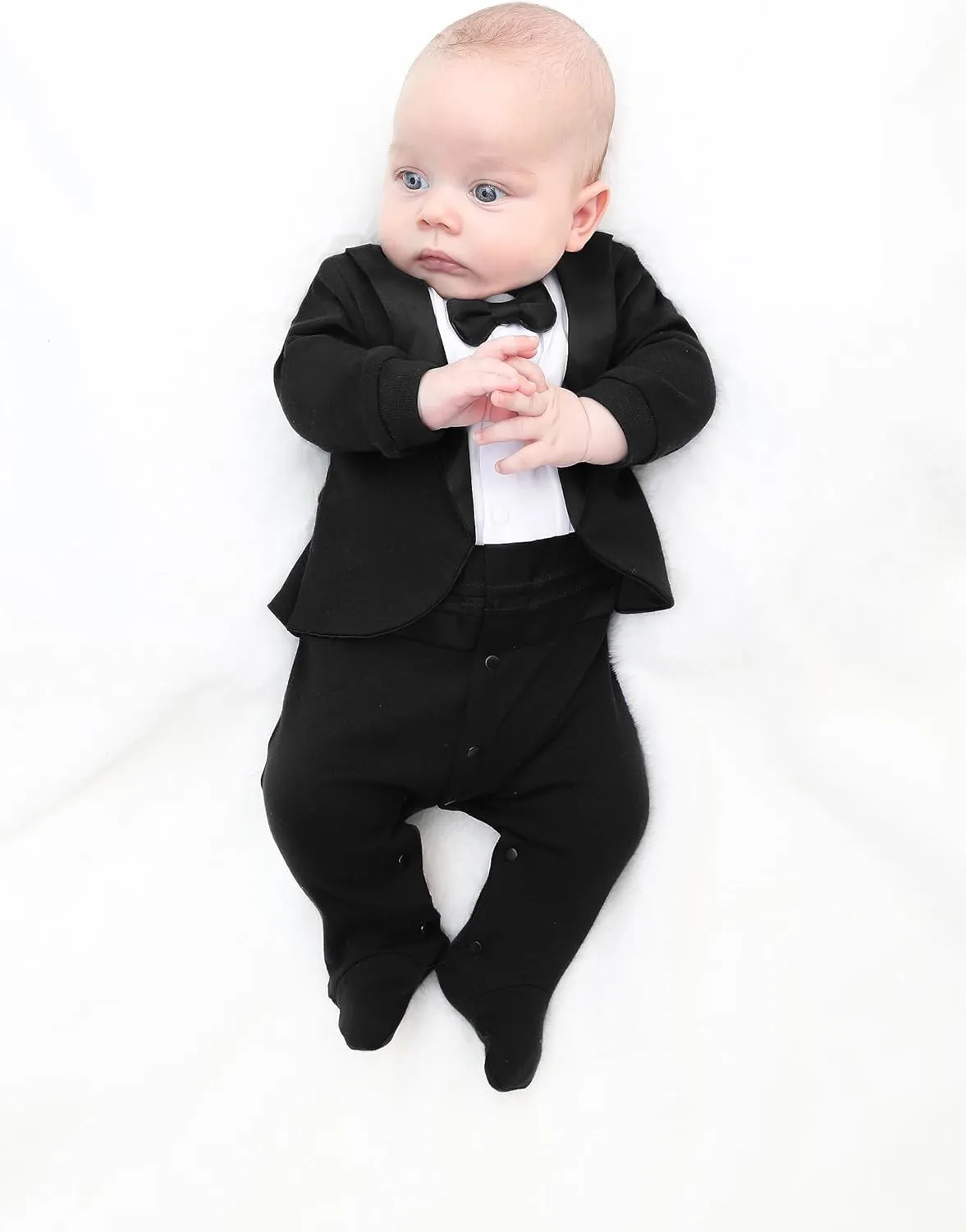 Lilax Baby Boy Gentleman Tuxedo Footie Christmas Holiday Outfit with Bow Tie