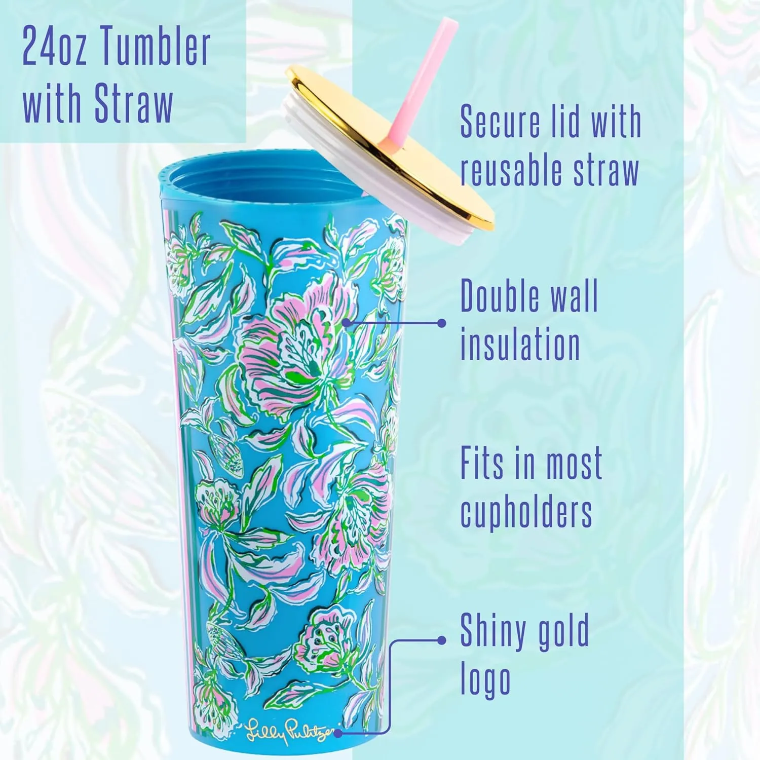 Lilly Pulitzer Double Wall Tumbler with Lid and Reusable Straw, Insulated Travel Cup Holds 24 Ounces, Chick Magnet