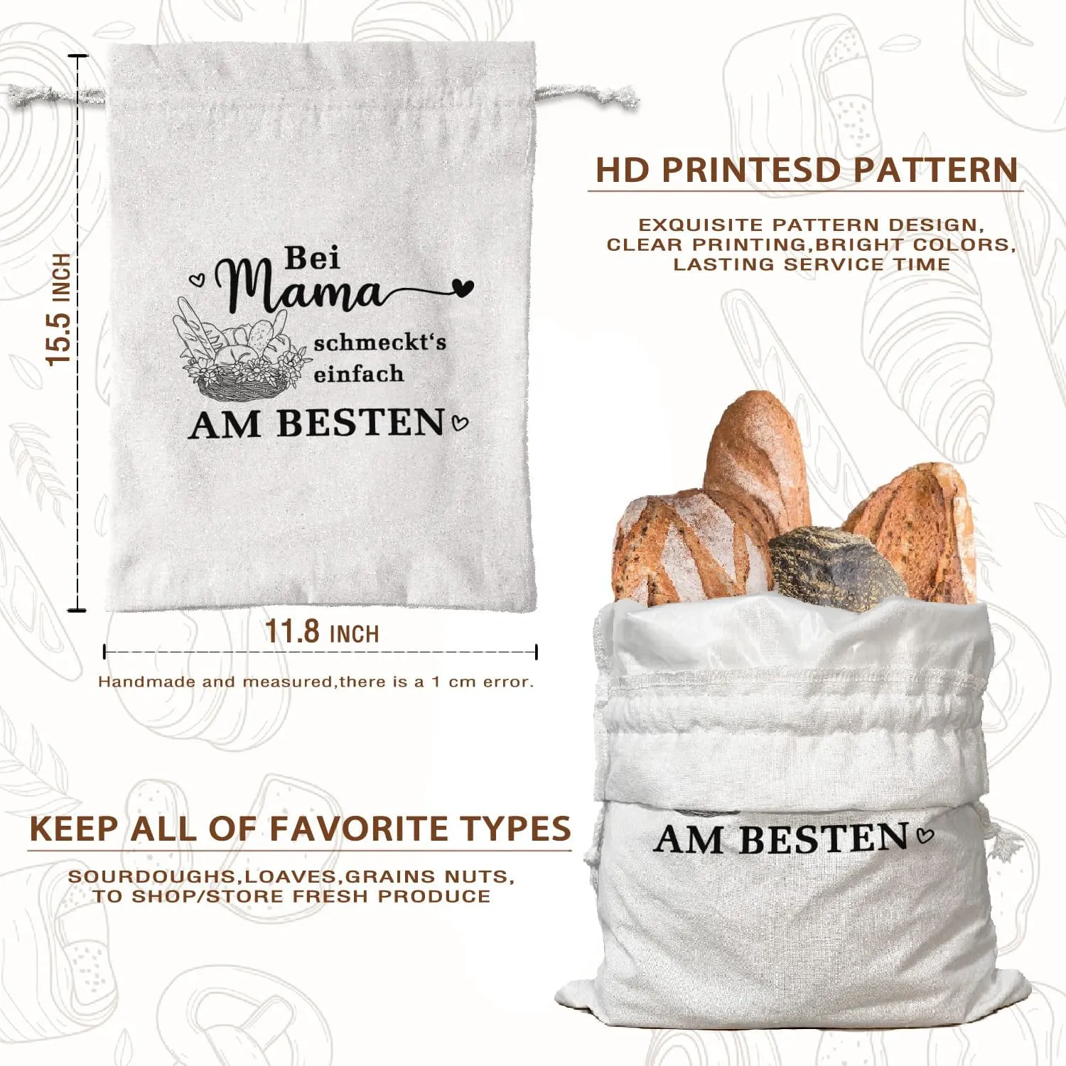Linen Reusable Bread Bag for Homemade Sourdough Bread - 15.511.8, Perfect Baking & Birthday Gifts for Mom & Grandma