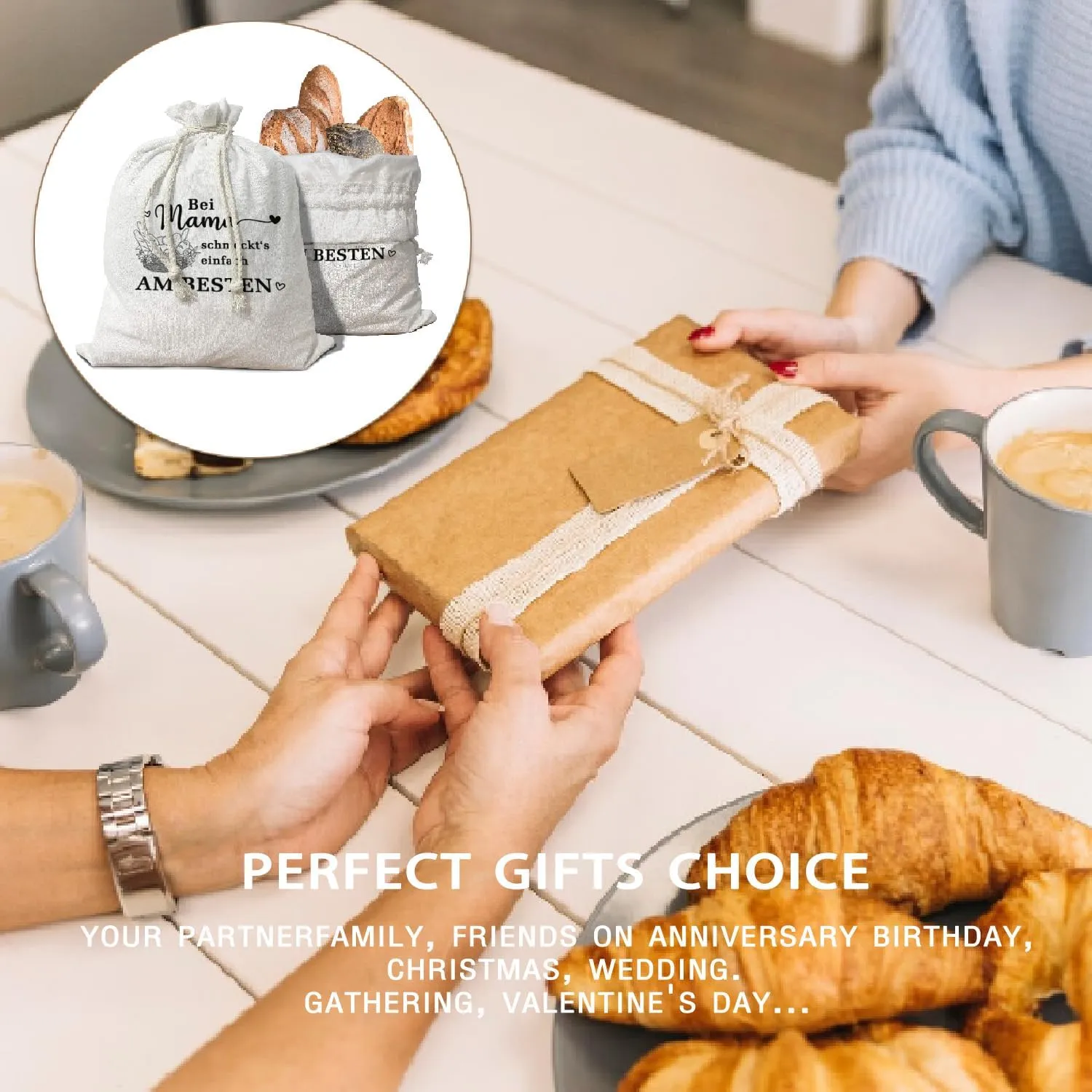 Linen Reusable Bread Bag for Homemade Sourdough Bread - 15.511.8, Perfect Baking & Birthday Gifts for Mom & Grandma