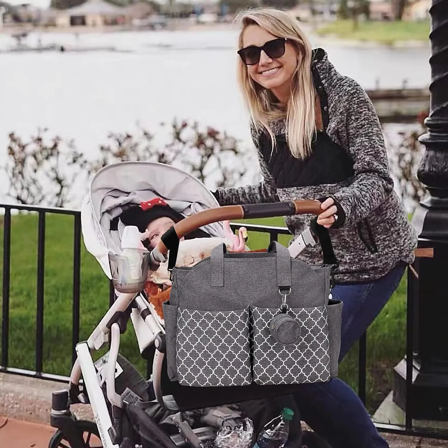 Lmbabter Diaper Bag Tote with Changing Station Upgrade Multi-Function Baby Bag with Adjustable Shoulder Strap
