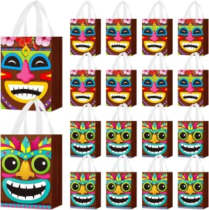 Locmeo 24 Pcs Hawaiian Aloha Tiki Luau Bags Reusable Non Woven Gift Bags with Handles Summer Tiki Luau Treat for Aloha Festival Hawaiian Party Supplies