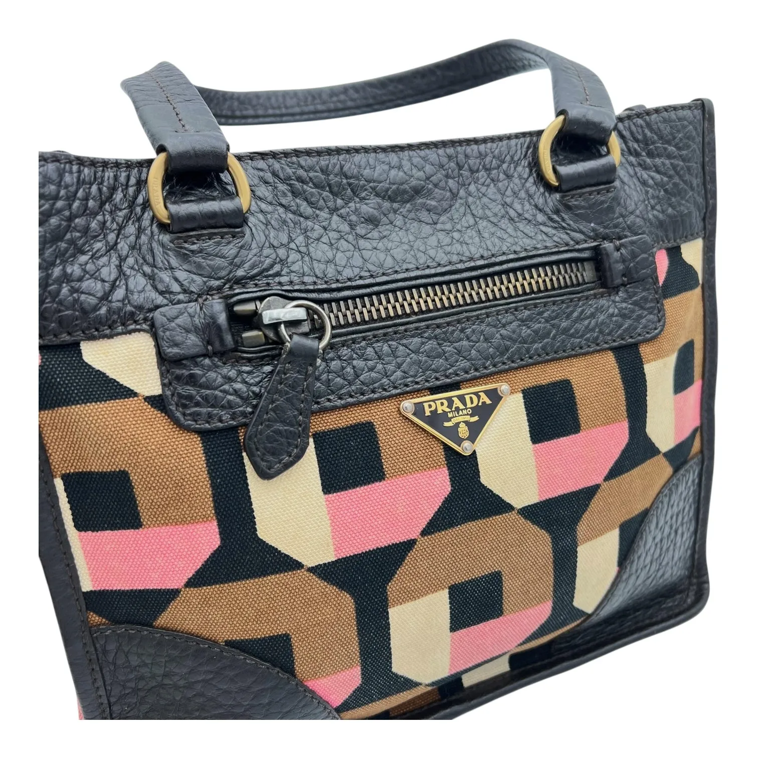 Logo Multi-colour Top Handle Bag in Canvas, Gold hardware