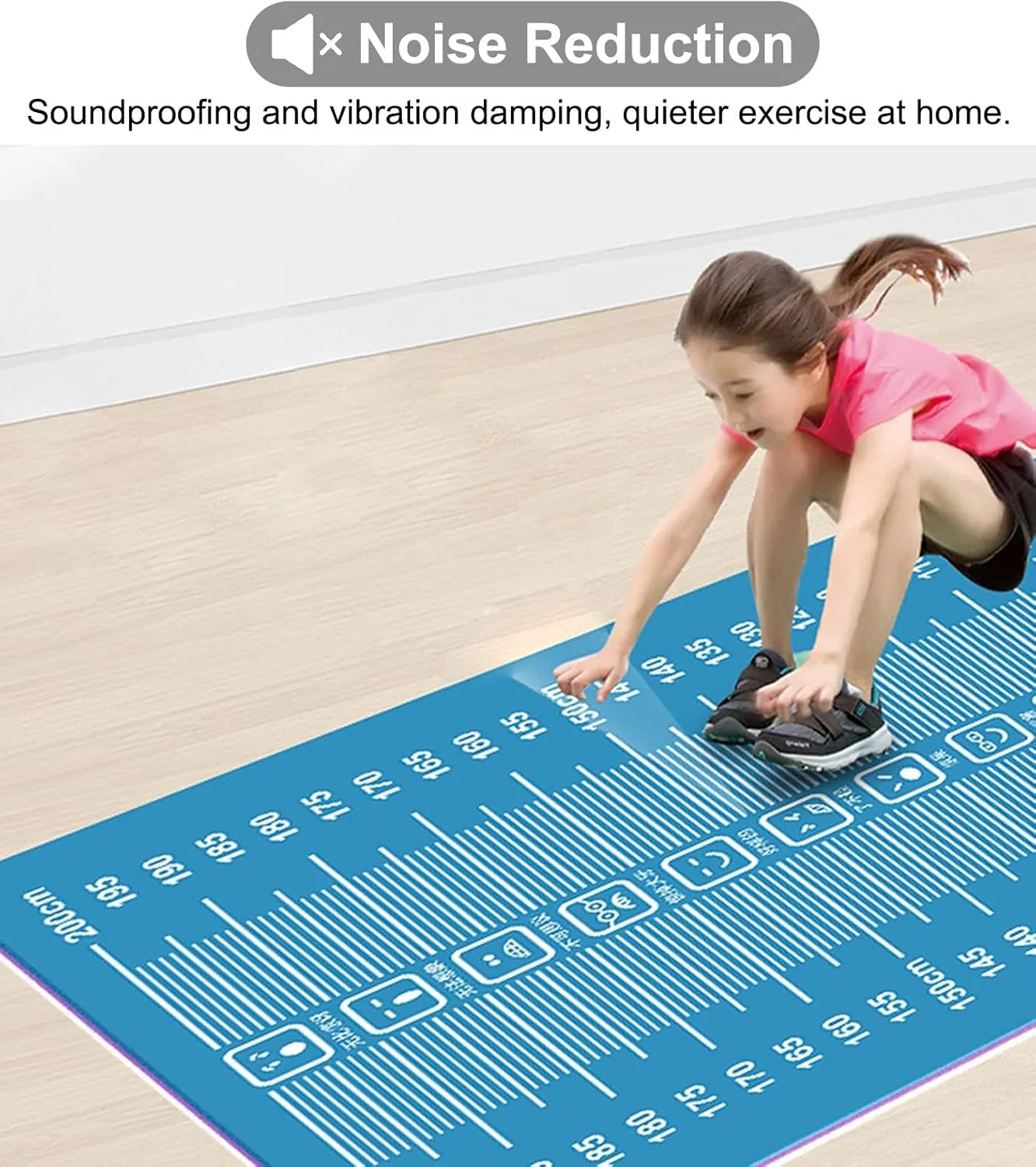 Long Jump Mat Blue Standing Long Jump Exercise Mats with Emoji, PVC Shock Absorbing Jump Rope Pad, Indoor Multi Functional Measure Board for School/Gym(Color:Light Blue)