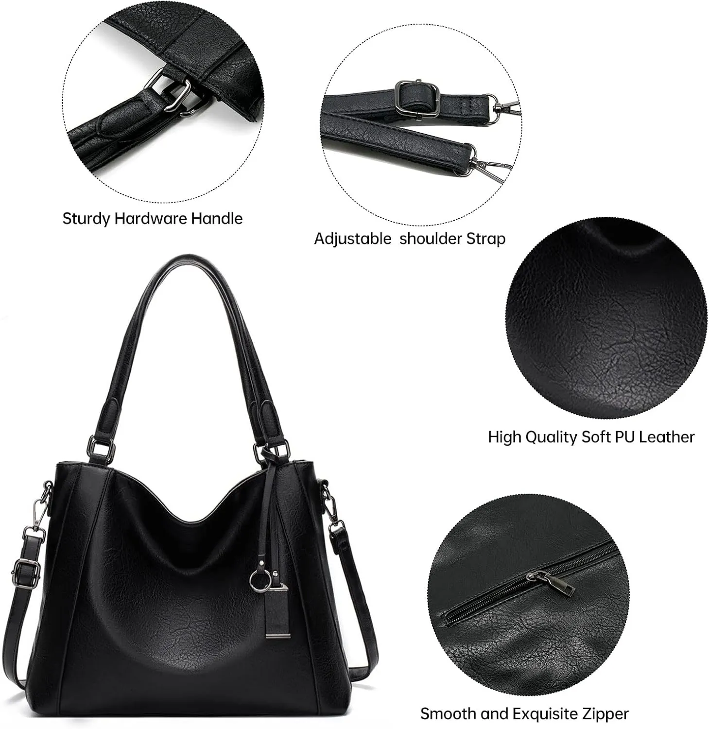 Long Keeper Vegan Leather Tote Handbags Women Large Capacity Hobo Shoulder Bag Crossbody Satchel Bags with Small Purse