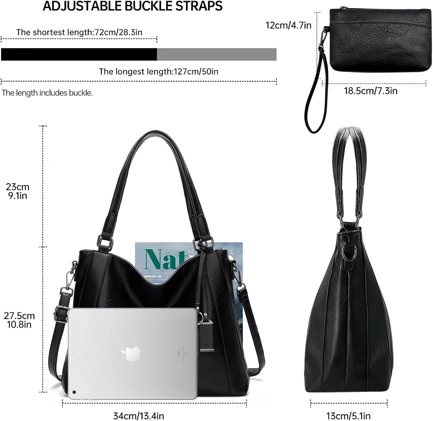 Long Keeper Vegan Leather Tote Handbags Women Large Capacity Hobo Shoulder Bag Crossbody Satchel Bags with Small Purse