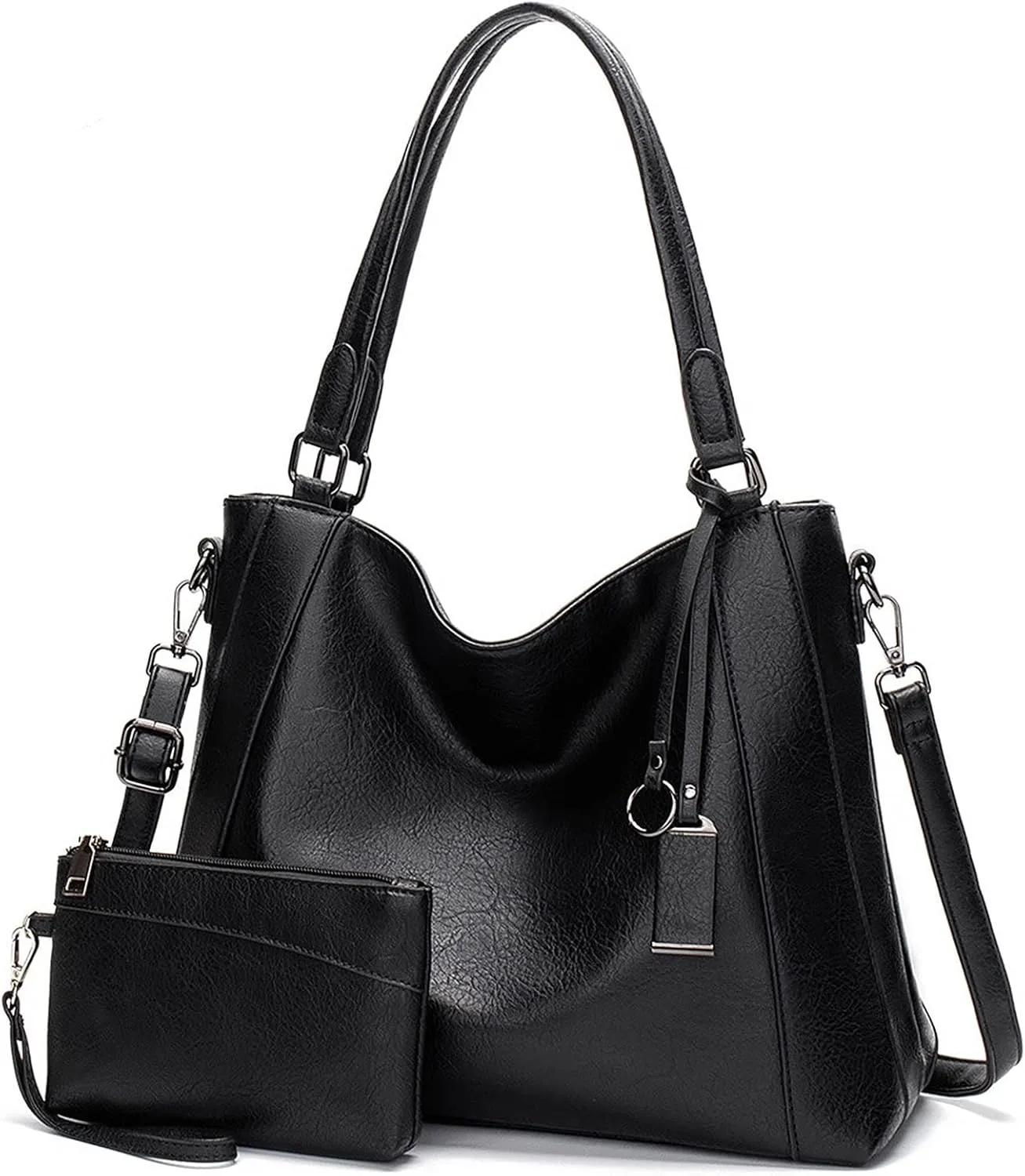 Long Keeper Vegan Leather Tote Handbags Women Large Capacity Hobo Shoulder Bag Crossbody Satchel Bags with Small Purse
