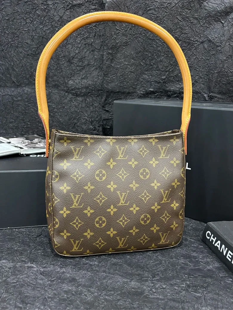 LOUIS VUITTON Monogram Looping Shoulder Bag Brown Leather Type