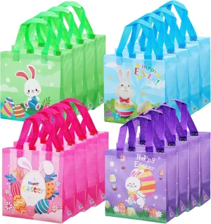 Lounsweer 16 Pcs Happy Easter Gift Bags Bulk Tote Bags with Handles Bunny Easter Egg Bag Easter Bag for Party Gift