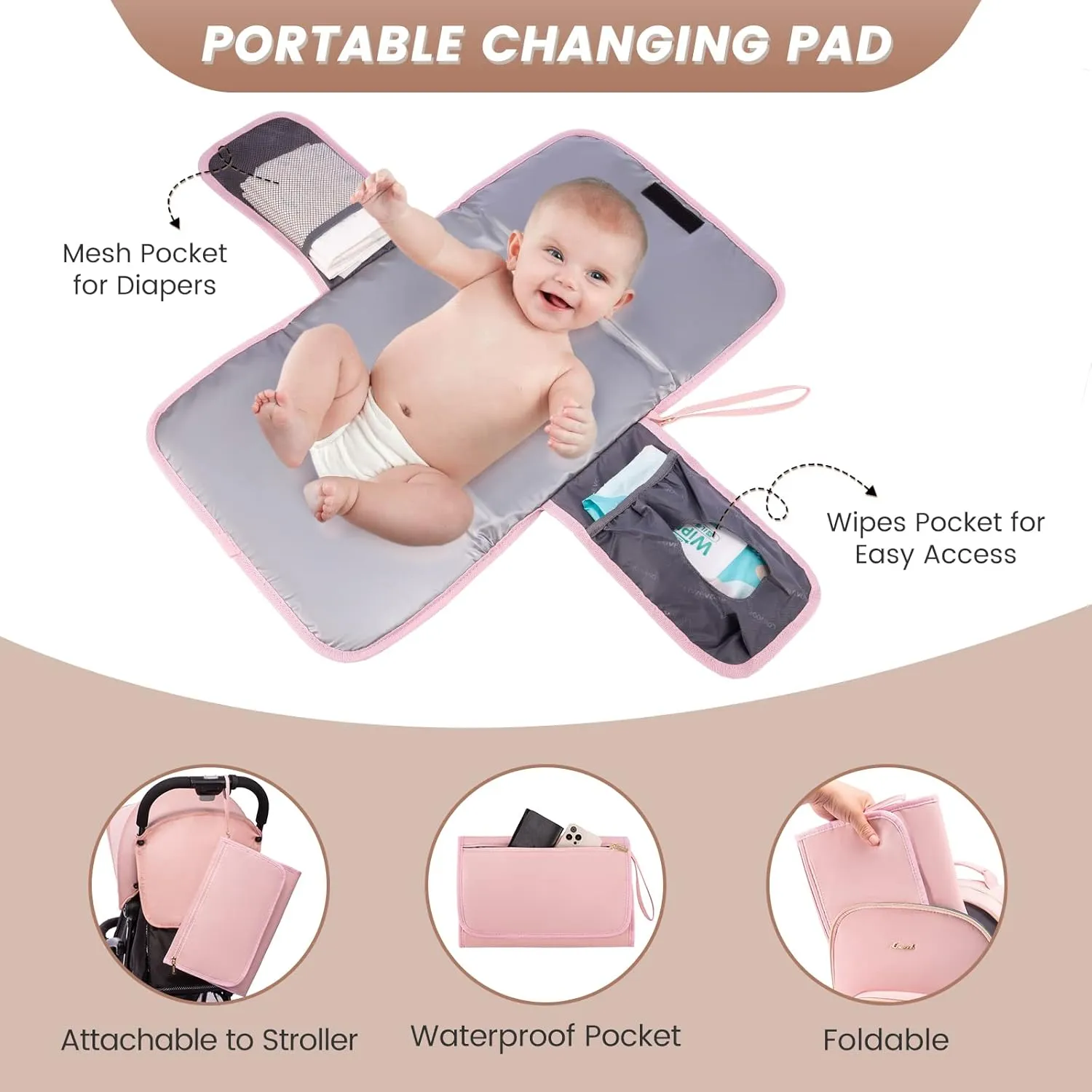 LOVEVOOK Diaper Bag Backpack, Quilted Baby Bag with Changing Pad & Pacifier Holder, Waterproof Travel Diaper Bags for Baby Boys Girls, Stylish and Large Capacity,Pink