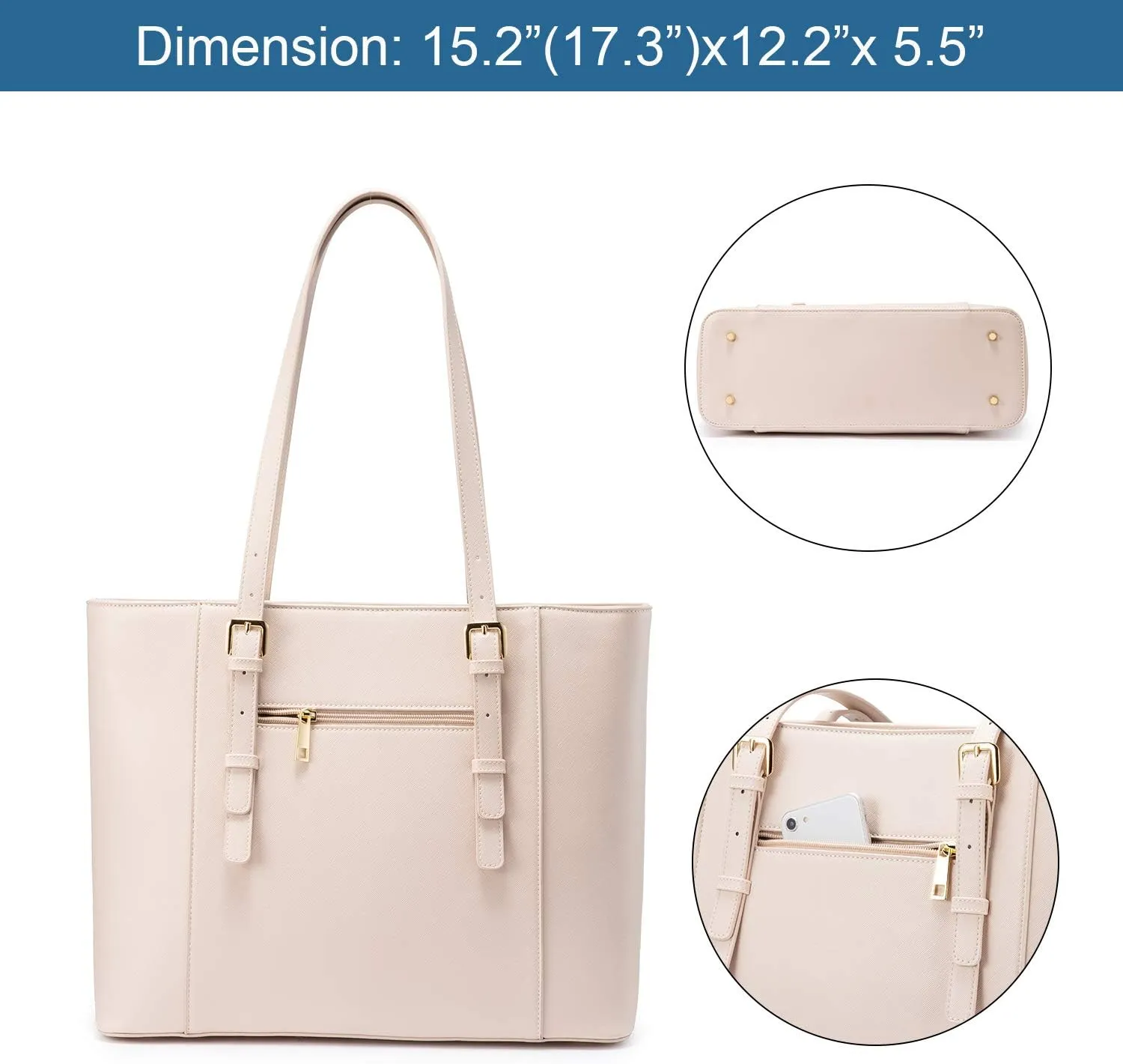 LOVEVOOK Laptop Bag for Women, Structured Leather Computer Bag, Professional Work Tote Purse, Teacher/Attorney's Choice, Light-Pink