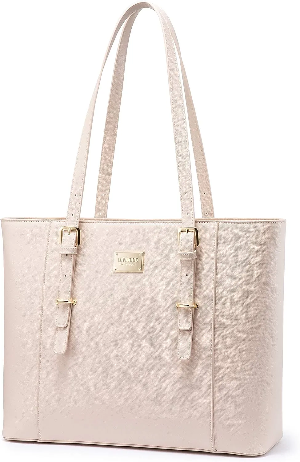 LOVEVOOK Laptop Bag for Women, Structured Leather Computer Bag, Professional Work Tote Purse, Teacher/Attorney's Choice, Light-Pink