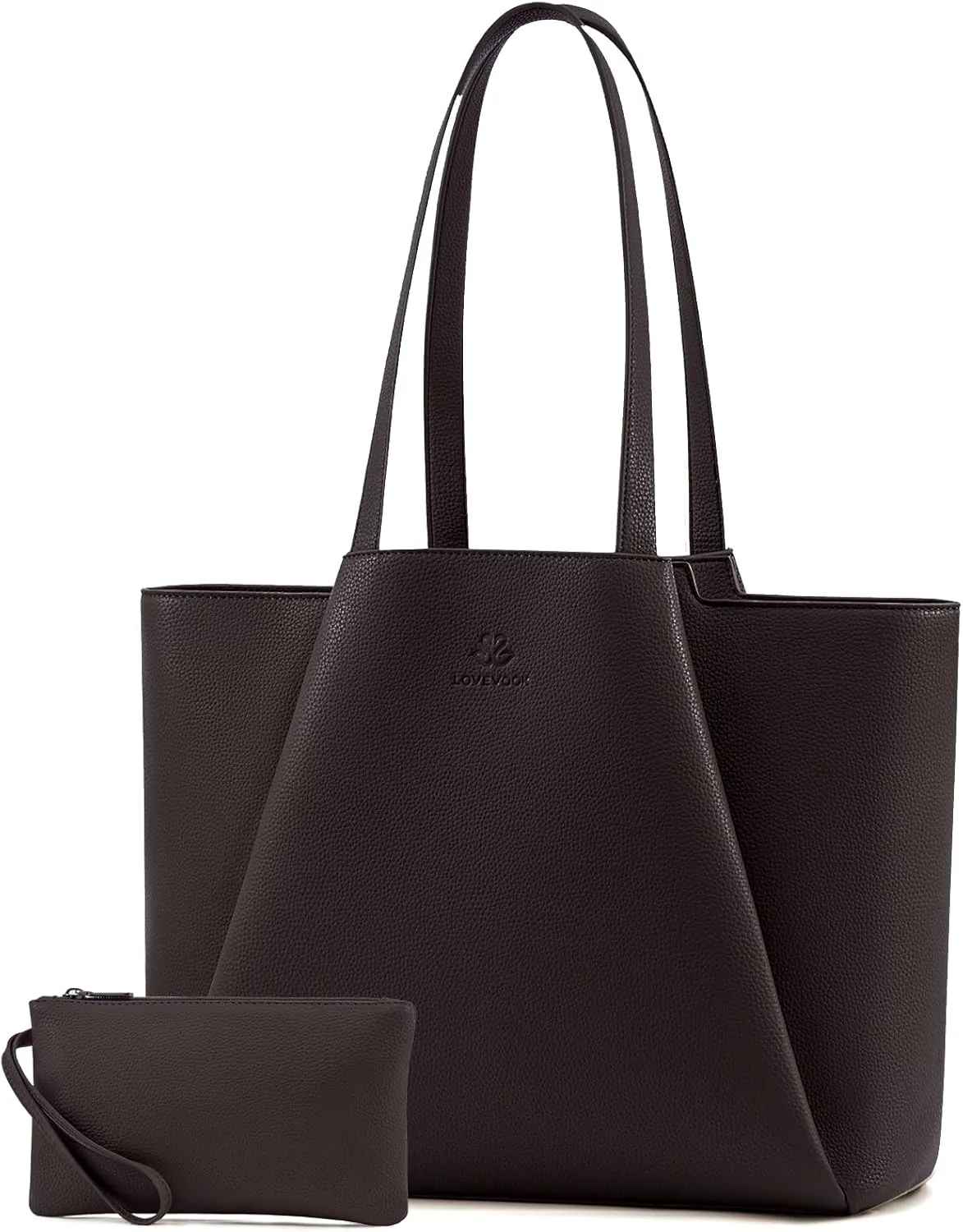 LOVEVOOK Laptop Tote Bag for Women 15.6 Inch Work Bag Leather Laptop Bag with Clutch, Large Capacity Office Purse Computer Briefcase Shoulder Bag for Casual Business Travel, Coffee