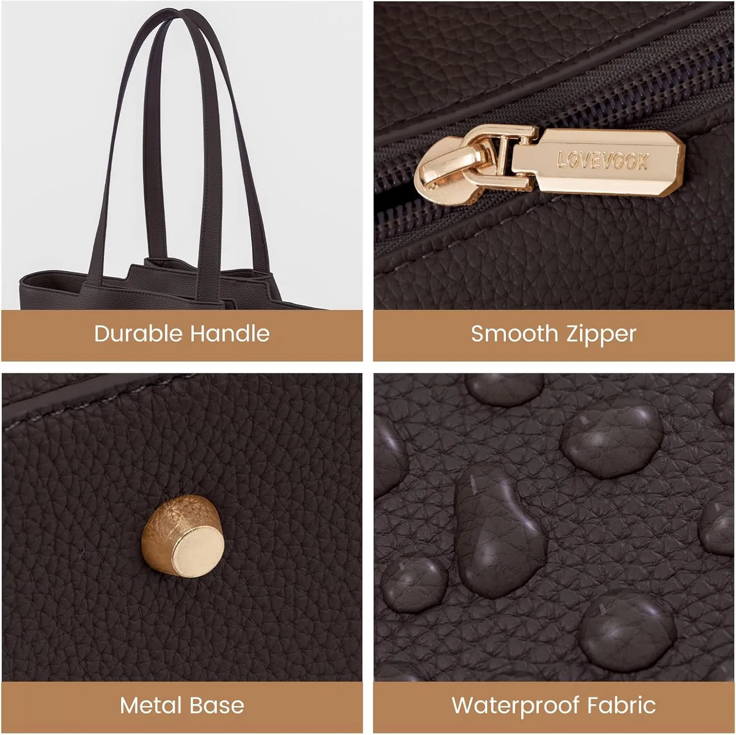 LOVEVOOK Laptop Tote Bag for Women 15.6 Inch Work Bag Leather Laptop Bag with Clutch, Large Capacity Office Purse Computer Briefcase Shoulder Bag for Casual Business Travel, Coffee
