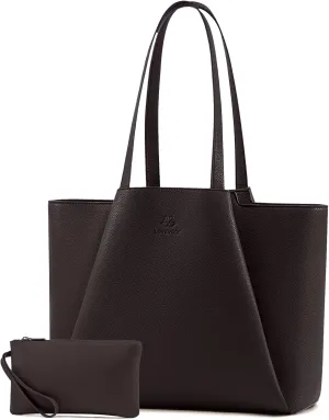 LOVEVOOK Laptop Tote Bag for Women 15.6 Inch Work Bag Leather Laptop Bag with Clutch, Large Capacity Office Purse Computer Briefcase Shoulder Bag for Casual Business Travel, Coffee