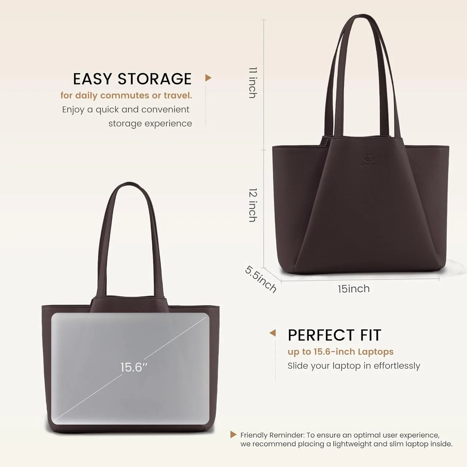 LOVEVOOK Laptop Tote Bag for Women 15.6 Inch Work Bag Leather Laptop Bag with Clutch, Large Capacity Office Purse Computer Briefcase Shoulder Bag for Casual Business Travel, Coffee