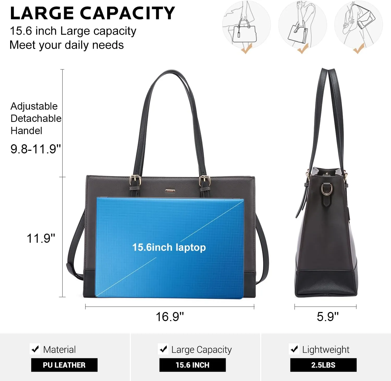 LOVEVOOK Laptop Tote for Women, Fashion Computer Bag 15.6 Inch Large Handbag, Shoulder Bag Purse for Business Work