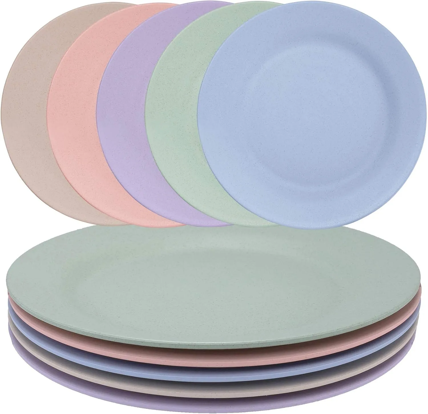 LuckyZone 11inch/5pcs Wheat Straw Plates - Reusable & Unbreakable Plate - Dishwasher & Microwave Safe - Perfect for Dinner Dishes - Healthy, Lightweight, BPA Free & Eco-Friendly (5 colors)