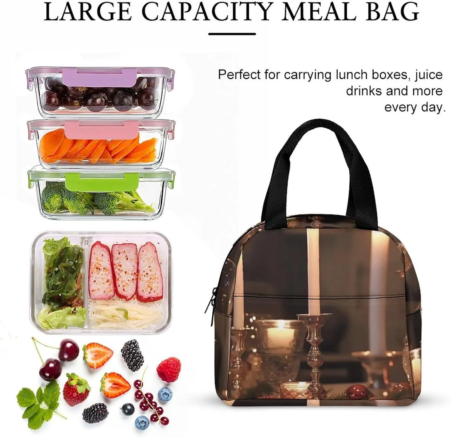 Lunch Bag Reusable Insulated Lunch Box for Women Men Leakproof Cooler Bag Candle Holder on Dining Table Portable Lunchbox Adults Small Lunch Tote Bag for Office Work Picnic Travel