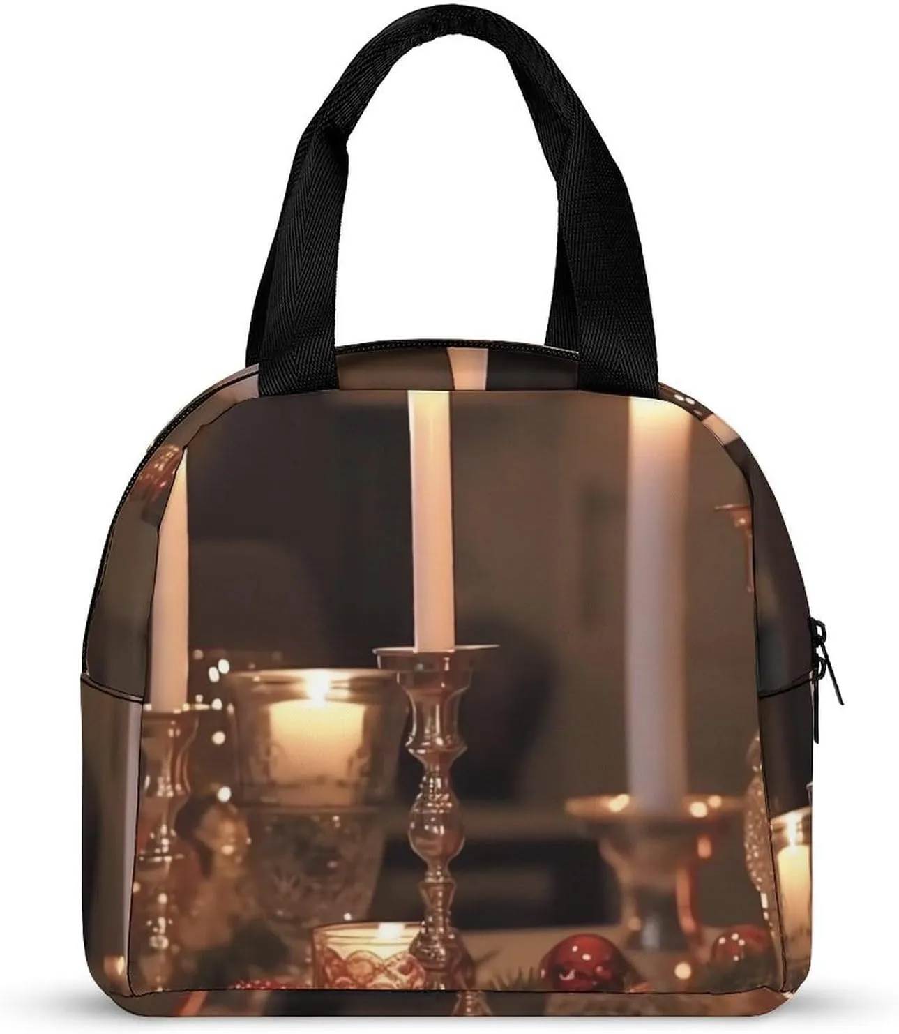 Lunch Bag Reusable Insulated Lunch Box for Women Men Leakproof Cooler Bag Candle Holder on Dining Table Portable Lunchbox Adults Small Lunch Tote Bag for Office Work Picnic Travel