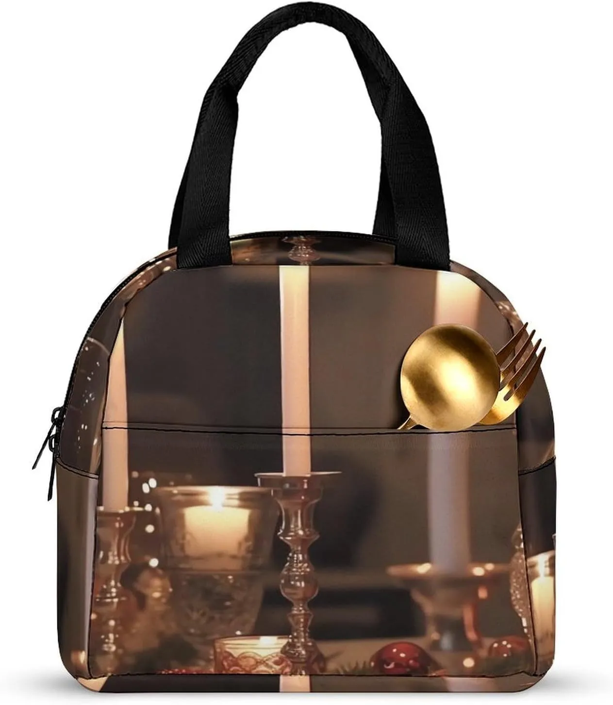 Lunch Bag Reusable Insulated Lunch Box for Women Men Leakproof Cooler Bag Candle Holder on Dining Table Portable Lunchbox Adults Small Lunch Tote Bag for Office Work Picnic Travel