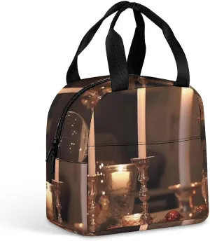 Lunch Bag Reusable Insulated Lunch Box for Women Men Leakproof Cooler Bag Candle Holder on Dining Table Portable Lunchbox Adults Small Lunch Tote Bag for Office Work Picnic Travel
